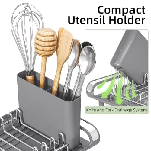 TOOLF Small Dish Drying Rack, Mini Expandable Compact Dish Rack, Slim Extendable Stainless Steel Dish Drainer for Kitchen Plate Storage, Space Saving Dish Strainer in Sink or on Home Countertop, Gray 5