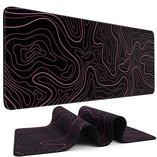 DIGSOM Mouse Pad Gaming Mousepad 31.5 x 11.8 in Large Mouse Pad for Keyboard and Mouse with Anti-Slip Rubber Base, Keyboard Pad XL Mouse Mat for Home and Office(Black with Red Topographic Line)