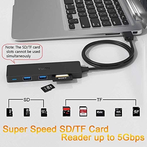 USB Hub 3.0 Splitter, TSUPY USB 3.0 Hub Multi USB Adapter Port Expander with 4ft Cable, SD/TF Card Reader & 3 USB 3.0 Ports Compatible for PC, Laptops, Surface Pro, MacBook, iMac Pro 5