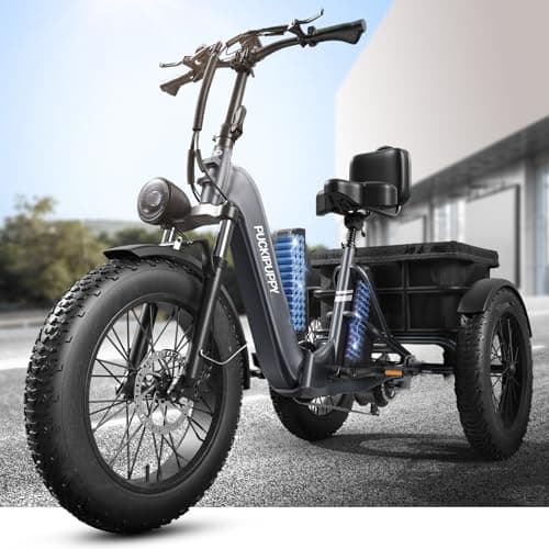 PUCKIPUPPY Dual Battery Electric Tricycle with 110-Mile High Range, 960W Peak Motor Pickup Class Trike, 500lb Load Capacity, 20'' Fat Tires and Large Basket for City and Mountain Trails, Husky Plus