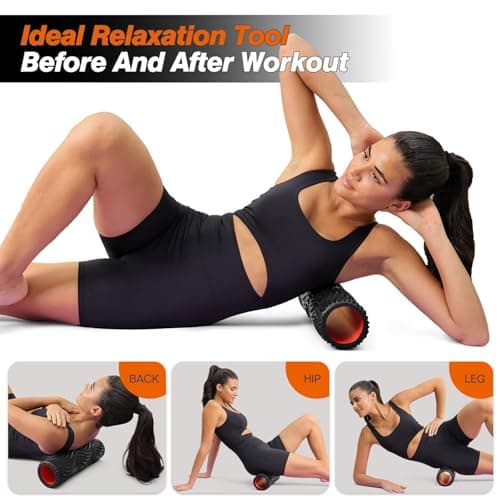 CINDALOG Foam Roller, 15" High Density Foam Back Roller, Wave Textured Massage Roller for Deep Muscle Massage Pilates Yoga,Fitness Exercise Roller for Whole Body Release(Black) 5
