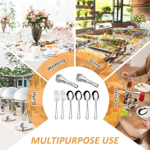 ELLERT Serving Set,8-Piece Stainless Steel Hostess Serving Utensil Set with Serving Spoons，Serving Forks，Serving Tongs Soup Ladle Catering Serving Utensils for Dishwasher Safe, Silver, FUWU-8P 5