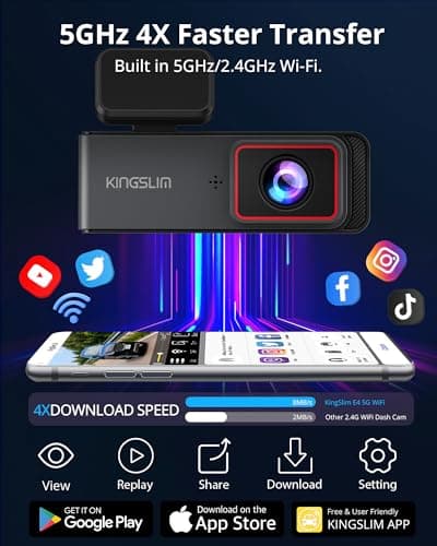 Kingslim 4K Dash Cam Front and Rear, Front 4K Rear 1080P Dual Dash Camera for Cars, Mini Dashcam with 64GB Card, APP Control, Night Vision, G-Sensor, Loop Recording, Parking Mode 5