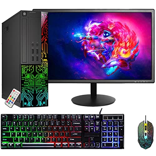 Dell OptiPlex Desktop Customized RGB Lights Computer with 24 Inch Monitor, Intel i5 Quad-Core Processor, 8GB RAM, 256GB SSD, Wi-Fi, Windows 11 (Renewed)