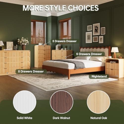 FURSUN 24" Fluted Nightstand with Charging Station, Wooden End Table with 2 Drawers Storage, Curved Profile Design, Modern Bedside Cabinet for Bedroom, Natural Oak 8