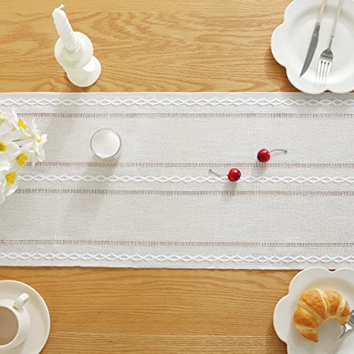 JIALE Table Runner, Rustic Farmhouse Table Runners with Tassels, Boho Cotton Linen Table Runner for Table Decorations, Holiday Party and Wedding, 72 Inches, Ivory 5
