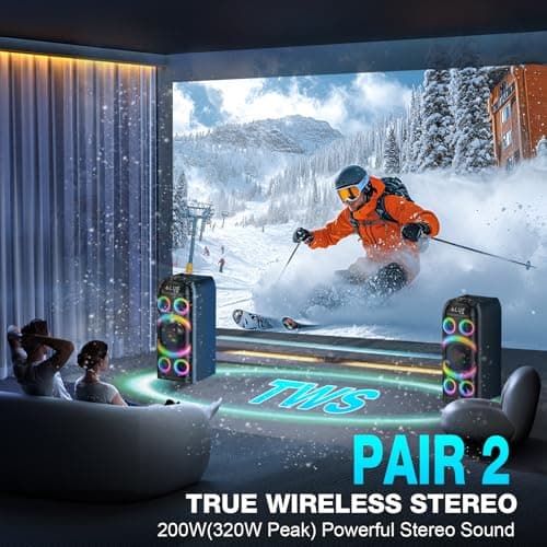 BOHINI Bluetooth Speaker, 160W Peak Powerful Loud Stereo Sound Deep Bass Wireless Boombox Portable Large Party Speakers with Subwoofer TWS Pairing Dynamic LED Light for Outdoor Camping Backyard Events 5