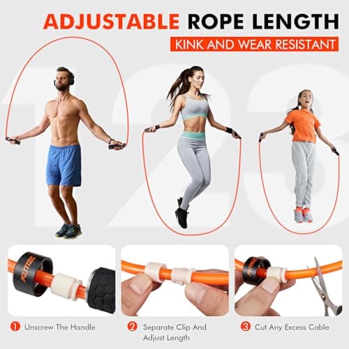 KUTIZE Jump Rope, Weighted Jump Rope for Men Women, Adjustable 1lb Heavy Skipping Ropes, Suitable for Boxing, Cardio, Home Fitness, Training Muscle, Home Gym Workout Equipment for Full Body Exercise 7