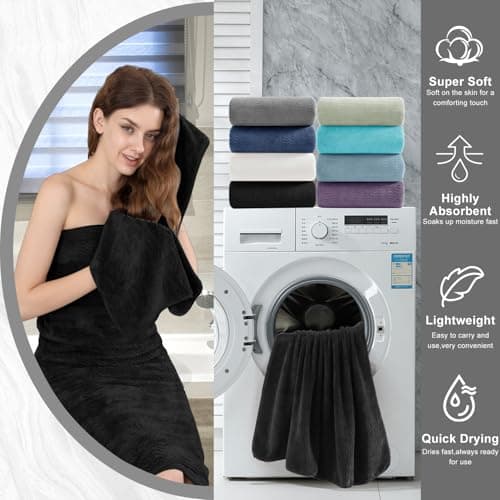 4 Piece Extra Large Bath Towel 35"x70" Oversized Bath Sheet Black Bath Towel Set for Bathroom Ultra Soft Cozy Highly Absorbent Quick Dry Bathroom Towel for Spa Gym Hotel,Shower Towel for Daily Use 6