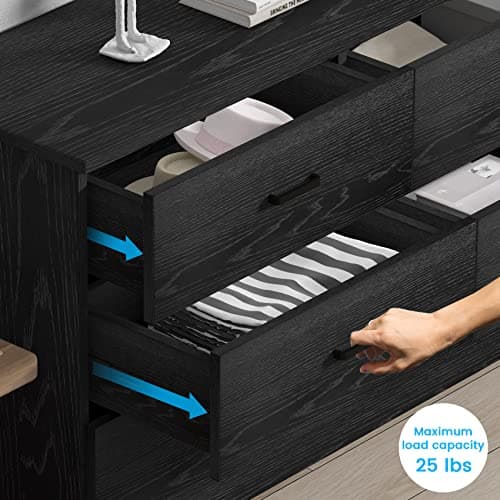 Bigbiglife Wood Dresser for Bedroom, 6 Drawer Double Dresser, Modern Chest of Drawers with Deep Drawers, Large Storage Organizer for Living Room, Closet (Black) 7