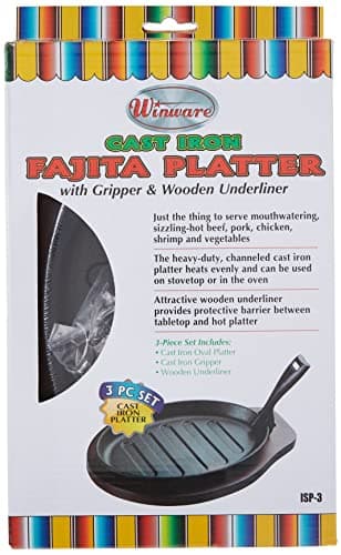 Winco Fajita Platter w/Gripper, 3-pc Set, Cast Iron 6
