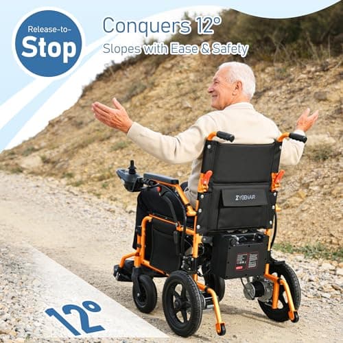 YF001 Zygenair Electric Wheelchair 330Lbs Capacity Foldable Electric Wheelchairs for Adults with 12Ah Lithium Battery, 15 Miles Range Power Wheelchair, Motorized Wheelchair 500W Motors(Orange) 6