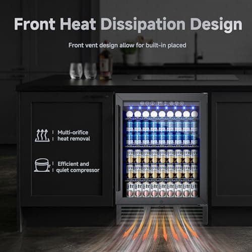 ICEVIVAL 24 Inch Beverage Refrigerator, 180 Cans Beverage Refrigerator with Glass Door, LED Light, Under Counter Refrigerator for Soda, Water, Wine, Drink Fridge for Home, Bar or Office 6