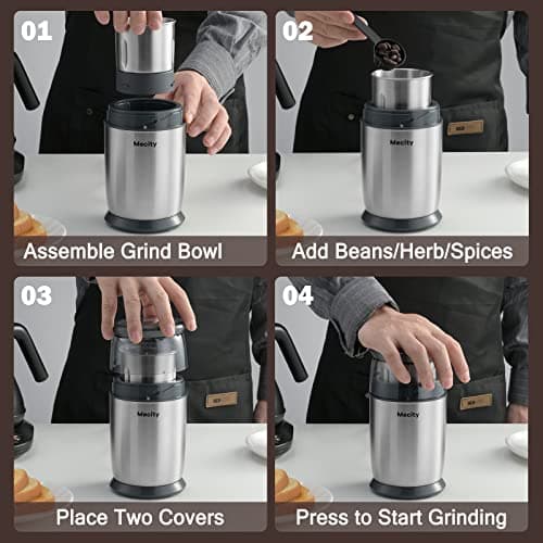 Mecity Electric Coffee Grinder Fast Grinder with 6 Stainless Steel Blades for Beans, Condiment, Pepper and Salt, Espresso Ground Coffee Grinder, Removable Bowl, Easy to Clean, 200W 8