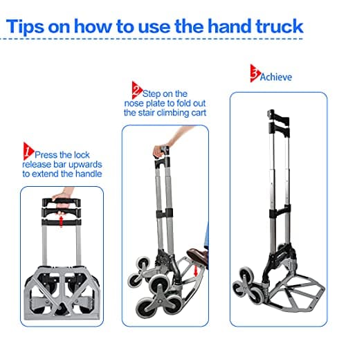 Heavy Duty 6-Wheel Stair Climbing Cart - 300lb Capacity Folding Hand Truck, All-Terrain Aluminum Trolley w/Adjustable Handle - Perfect for Groceries, Deliveries, Apartments 5