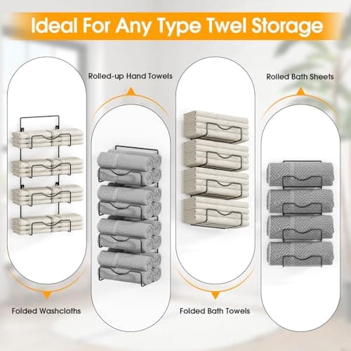 Towel Racks for Bathroom,Towel Rack Wall Mounted, 6 Tier Rolled Or Folded Towel Holder with Floating Shelves, Bathroom Towel Holder for Bath, Hand Towels,Metal and Wood 6
