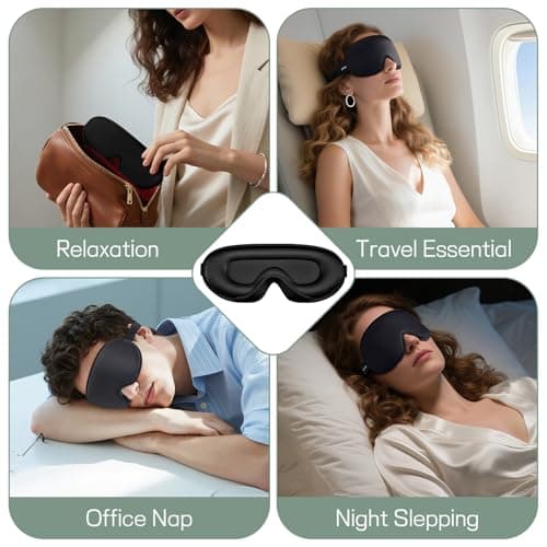 Sleep Mask for Side Sleeper Men Women | Zero Eye Pressure 3D, Light Blocking Design, Soft Breathable Eye Shade Cover for Travel, Black 7