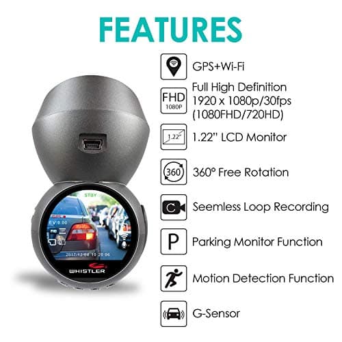 Whistler D28RS 1080P Dash Cam with Built-in WiFi, GPS Dashboard Camera, 1.2” LCD Screen, G-Sensor Security Camera for Car, Loop Recording, Parking Monitor, 120° Wide Angle Driving Recorder 8