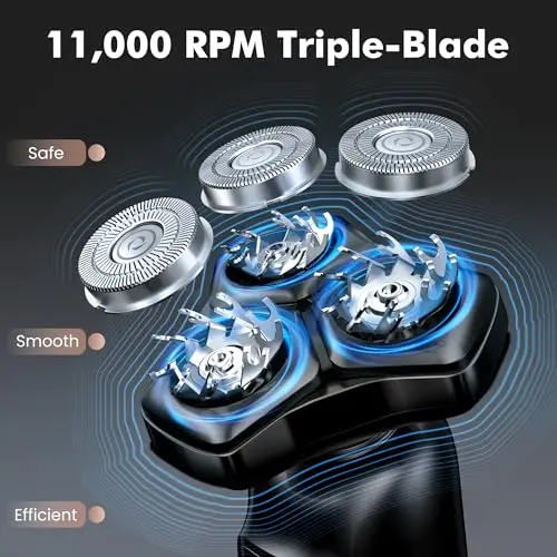 Electric Razor for Men Flynth 3-in-1 Cordless Shaver 3-Blade Rotary Shavers Wet/Dry for Beard Nose & Face, IPX7 Waterproof Fast Charge Travel Trimmer Grooming Set 9