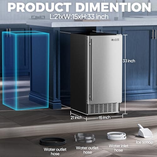 Coolski 15" W Commercial Under Counter Ice Maker Machine, 80 LBS/Day Stainless Steel Built-in Freestanding Ice Maker with Water Filter, for Home Apartment & Commercial Use 9