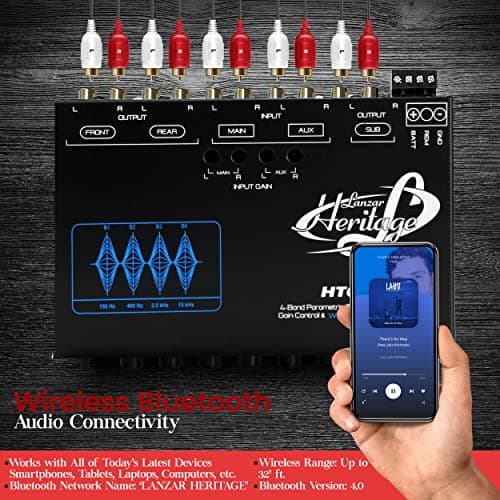 Lanzar Parametric Equalizer Subwoofer - Gain Control & Bluetooth Wireless Audio Connectivity Blue Light Illumination, Bluetooth Version: 4.0, Wireless Range: Up to 32 ft Simple Pairing 5