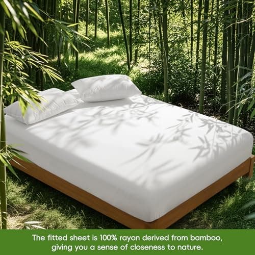 David's Home Cooling Fitted Sheet Queen Size, 100% Rayon Derived from Bamboo, 16" Deep Pocket 2.5cm Wider Elastic, Luxury Smooth Silky Soft Breathable Bottom Sheet for Hot Sleeper, White 5