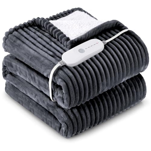 HYLEORY Heated Blanket Electric Throw, Soft Flannel Sherpa Heater 5 Heat Settings and 3 Hours Auto Shut-Off Heating Blanket ETL Certification Over-Heat Protection Machine Washable,Deep Grey