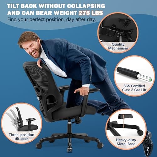 ELABEST Ergonomic Office Chair,Home Desk Chair with Mesh Back,Adjustable Lumbar Support,Built-in Springs Wide Seat,Executive Task Chair with 3-D Big Armrests,Tilt Function,Computer Desk Chair 7