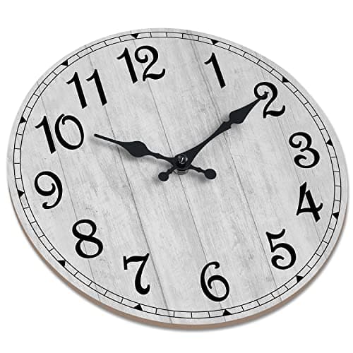 HYLANDA Wall Clock, 10 Inch Rustic Wall Clocks Battery Operated Silent Non Ticking, Country Round Wooden Clocks Farmhous Wall Decor for Bathroom, Living Room, Kitchen, Bedrooms, Dining Room (Gray) 5