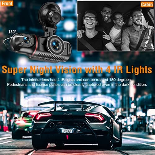 Dash Cam Front and Inside, FHD Dashcams for Cars with 64GB Card Dash Camera for Cars, 1080P Front Dash Cam+1080P Inside Dashcam for Car Dash Camera with IR Night Vision Loop Recording 7