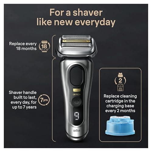 Braun Series 9 PRO+ Electric Razor for Men, 5 Pro Shaving Elements and Shave-Preparing ProComfort Head for Closeness & Skin Comfort, 6in1 SmartCare Center, Wet or Dry Shaver, Charging Stand, 9597cc 7