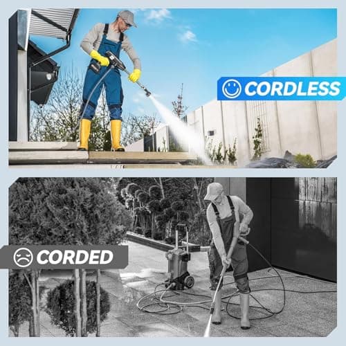 Aihand Cordless Pressure Washer, 986PSI Portable Power Cleaner with 4.0 Ah Battery, 6-IN-1/0-180° Nozzles, 3 Faucet Adapters, Handheld High-Pressure Car Washer for Fences/Patios, Charger Included 8