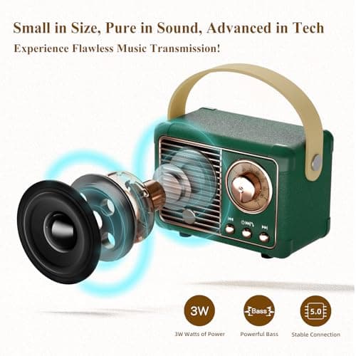 Vintage Retro Bluetooth Speaker Old Vintage Decor Birthday Gifts for Men Old School Mini Portable Wireless Speaker for Office,Room,Desk Accessories,Indoor,Outdoor Retro Gifts for Teen,Friends (Green) 5