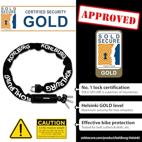 KOHLBURG Security Chain Lock [Sold Secure Gold] – 4ft Long Bike Chain with 4 Keys – Heavy Duty Bike Lock 0.33" – for Bicycle Ebike & Motorcycle – Motorbike & Scooter Anti Theft 5