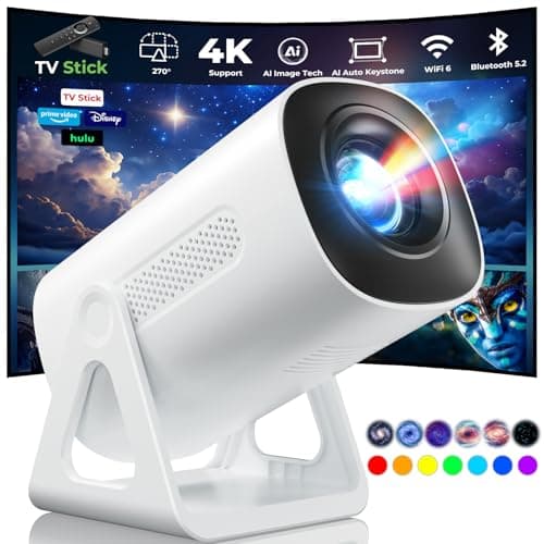 TransarJect Portable WiFi and Bluetooth Projector - 4K 1080P Supported Mini Movie Projector, 270°Adjustable Stand Outdoor Home Theater Star Projector with Ambient Light for Phone TV Stick Laptop