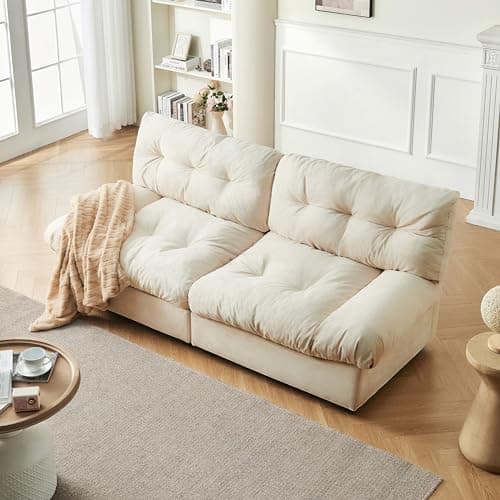 Mangodan 80" Chenille Cloud Deep Seat Sofas for Living Room, Modern Sofa Couch for Small Spaces, Cozy Comfy Loveseat with Solid Wood Frame, Pillow-Designed Armrest Sleeper Loveseat, Beige 7