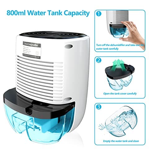 Posdry Dehumidifiers for Home 27oz(800ml) Small Auto Shut off Dehumidifiers with Drain Hose,Portable Ultra Quiet Mini Dehumidifier Effective for Bathroom, Basement, Garage, RV, Gun Safe, Closet 5