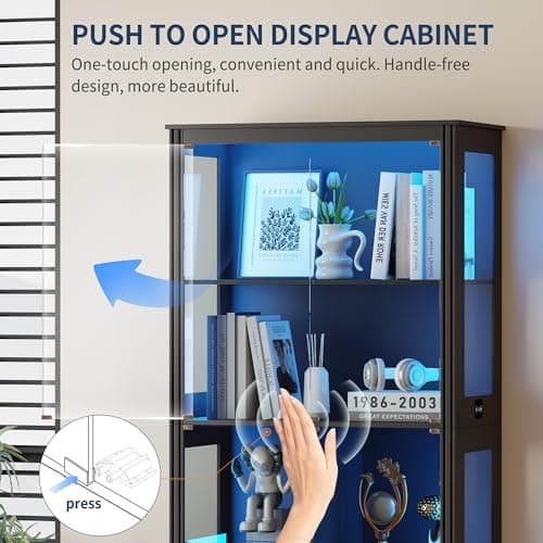 HNEBC 71'' Display Cabinet with 5-Tier and 3 Color Lights for Books Toys Liquor,Curio Cabinet with Human Body Bookcases for Bedroom, Living Room,Black 6