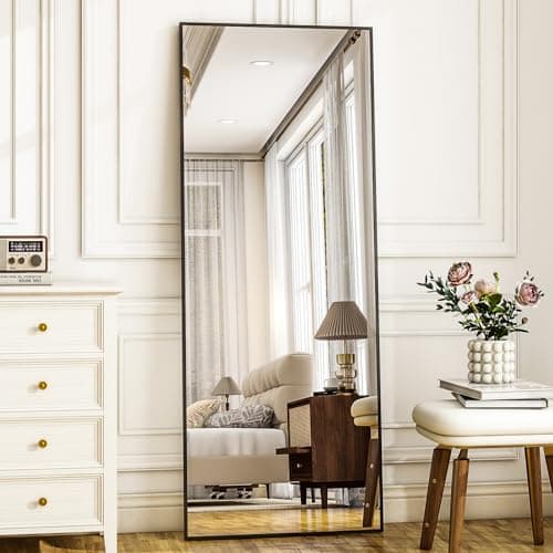 HARRITPURE 21"x56" Full Length Mirror Floor Rectangle Mirrors Aluminum Frame Standing Wall & Leaning Large Dressing Mirror for Living Room Bedroom Cloakroom,Black 7