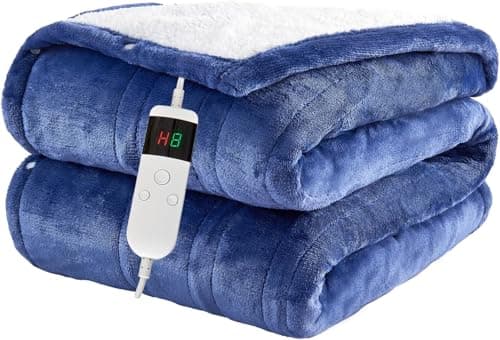 Electric Blanket Heated Throw, Soft Flannel 50"x60" Heating Blanket with 8 Hours Auto Off 10 Fast Heating Levels Machine Washable Sherpa Heated Blanket with Overheating Protection
