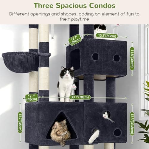 Globlazer Extra Large Cat Tower, 81-inch Tall Cat Tree for Big Cats 20 lbs, XXL Heavy Duty Cat Scratching Tower for Indoor Adult Cats with 3 Cat Condos, 8 Scratching Posts, F81, Dark Grey 5