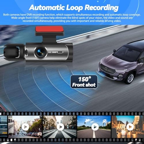 Front and Inside Dual Dash Cam for Cars with 64GB Card, 3.16 inch IPS Screen 1080P Dash Camera for Cars Infrared Night Vision,Loop Recording,G-Sensor,24H Park Monitor,Wide Angle Inside Car Camera 5