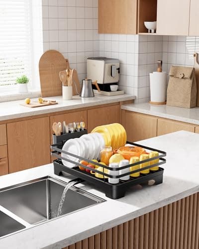 Kitsure Dish Drying Rack - Multi-Functional Dish Rack for Kitchen Counter with Cutlery Holder, Rust-Proof Storage Solution with Rotatable, 15.7" x 12.0" x 5.5", Black 8