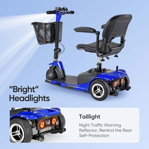 3 Wheel Mobility Scooters for Adults, Folding Mobility Scooter for Seniors, 265 lb Capacity Electric Scooter with Basket, Powered Mobility Scooter for Travel, Long Range Power Battery, Blue 8