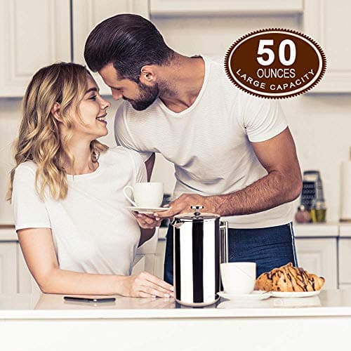 Secura French Press Coffee Maker, 304 Grade Stainless Steel Insulated Coffee Press with 2 Extra Screens, 50oz (1.5 Litre), Silver 6