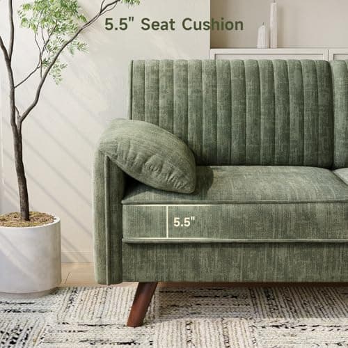 ONBRILL 64.5" Loveseat Sofa, Chenille Loveseat Couch for Living Room, 23.2" Deep Seat Love Seat with Padded Arms, Comfy Modern Small Couches for Bedroom, Small Spaces, Dorms, Office, Green 8