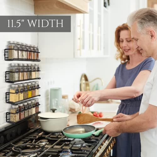 ZICOTO Space Saving Spice Rack Organizer for Cabinets or Wall Mounts - Easy To Install Set of 4 Hanging Racks - Perfect Seasoning Organizer For Your Kitchen Cabinet, Cupboard or Pantry Door 5