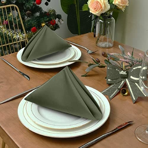 Ruvanti Cloth Napkins set of 12, 18x18 Inches Napkins Cloth Washable, Soft, Durable, Absorbent, Cotton Blend. Table Dinner Napkins Cloth for Hotel, Lunch, Restaurant, Weddings, Parties - Martini Olive 7