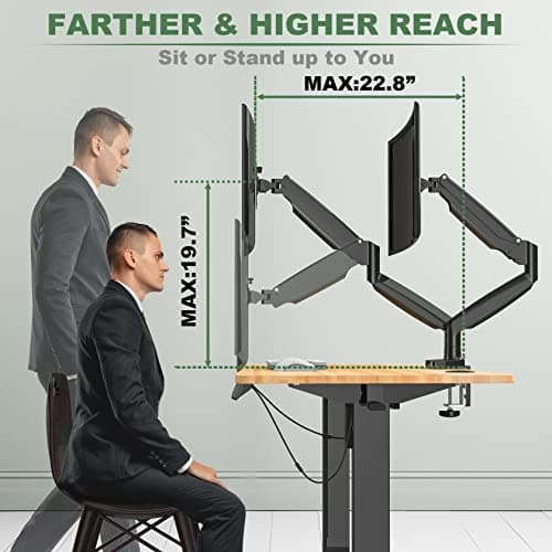 UPGRAVITY Dual Monitor Mount, Dual Monitor Desk Mount for Two Ultrawide 22"-34" Flat/Curved Computer Screens, Fully Adjustable Gas Spring Double Monitor Stand Arms Hold 26.5lbs, VESA 75x75/100x100mm 6