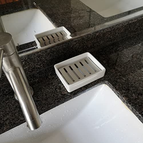 Ceramic Soap Dish Stainless Steel Soap Holder for Bathroom and Shower Double Layer Draining Soap Box 5
